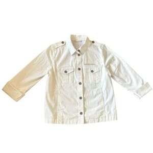 GAP off white cotton stretch button front denim jacket blazer size Large